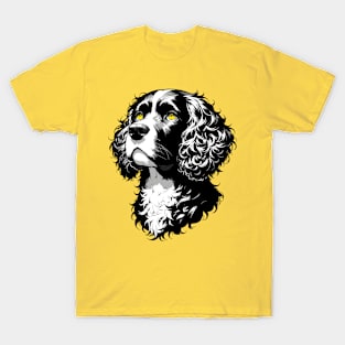 Stunning and Cool Irish Water Spaniel Monochrome and Gold Portrait for Father's Day T-Shirt